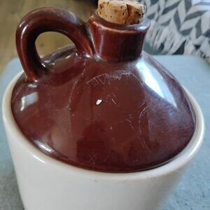 Vintage Antique Stoneware Whiskey Moonshine Jug 8" hi x 12 " around cork stopper